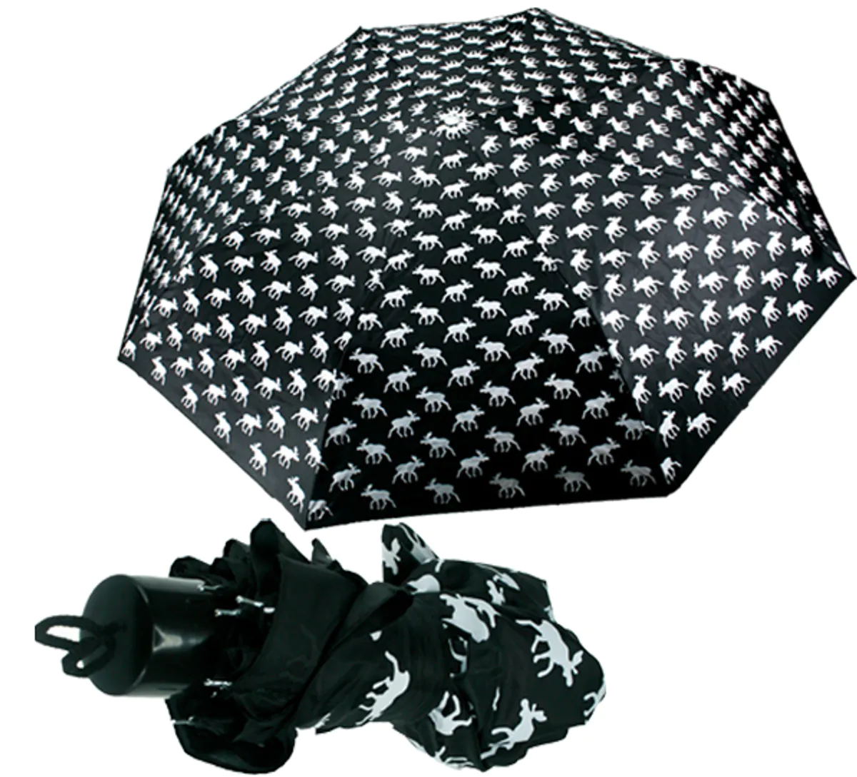 Folding umbrella with moose pattern black-white