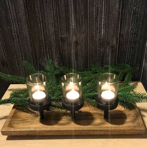 Bilde av T-lysholder, med glass og jernholdere, F-design