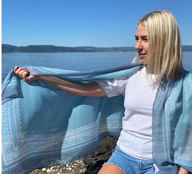 Main Image Scarf, MARIUS® pattern, light grey/mint