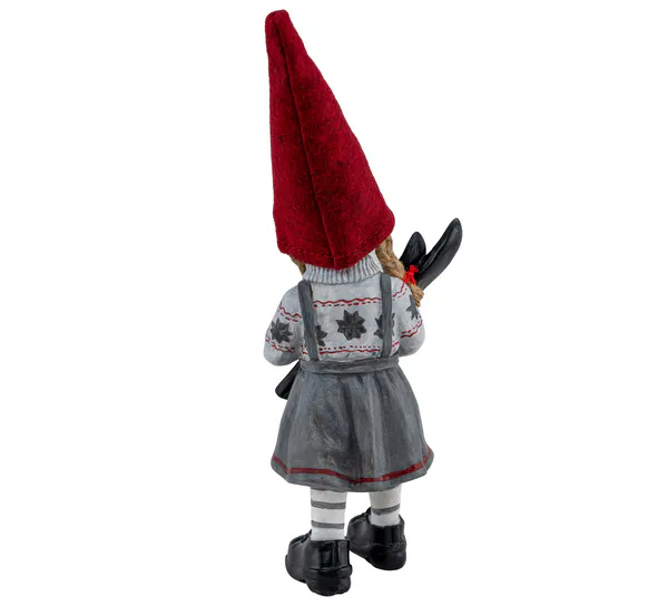 Main Image Elf girl holding skis, red hat, large