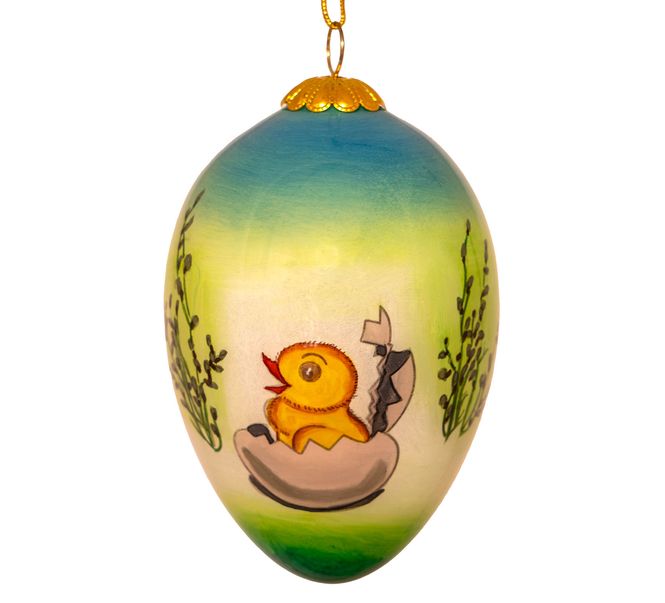 Main Image Easter egg, hand painted, hen with chicks