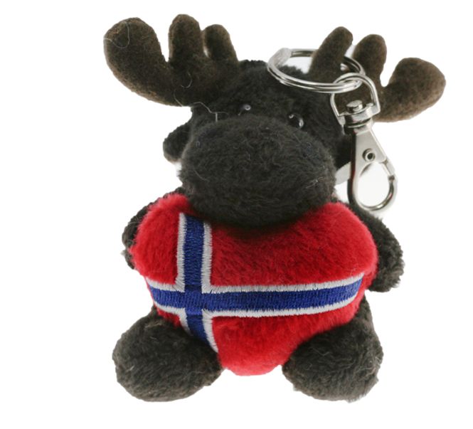 Main Image Keychain, plush moose with heart, Norwegian flag