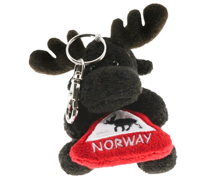 Main Image Keychain, plush moose with road sign