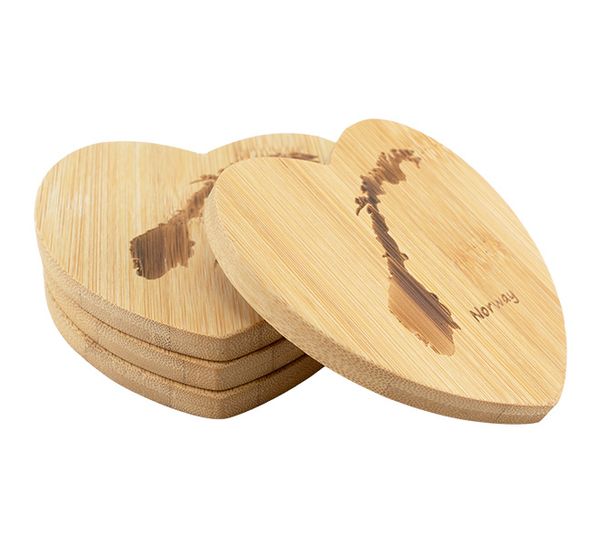 Main Image Glass coasters heart with map of Norway, s/4