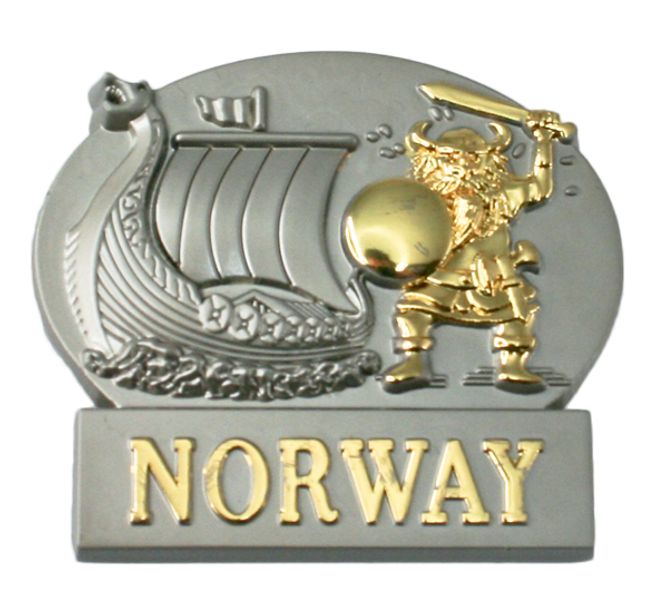 Main Image Magnet, metal, golden viking with viking ship