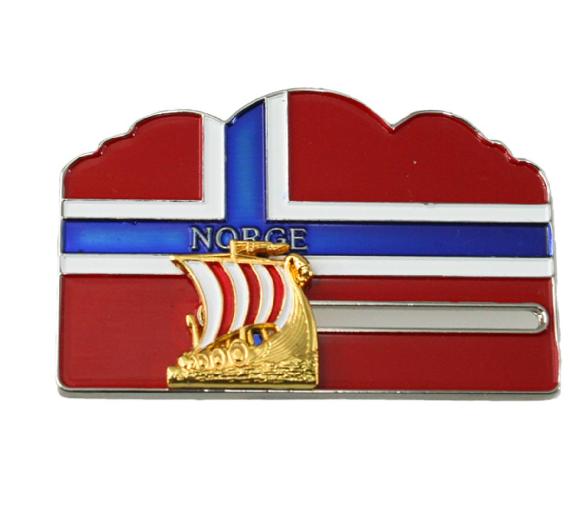 Magnet norsk flagg m. gull vikingskip