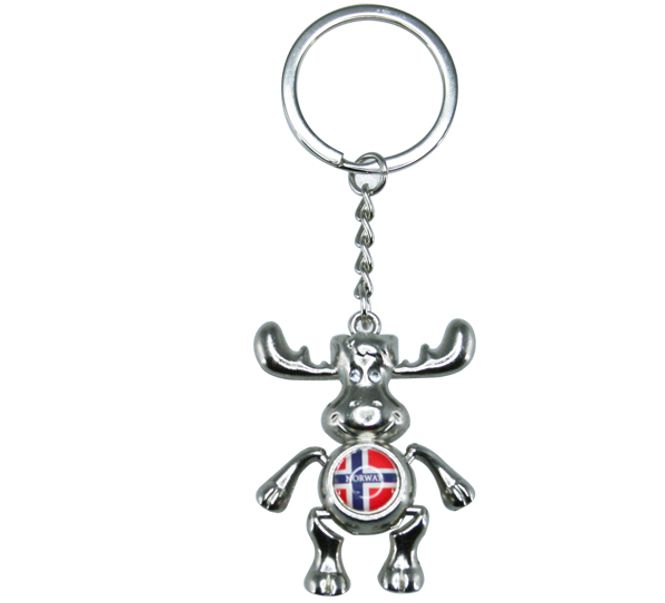 Main Image Keychain with silver moose figure and Norwegian