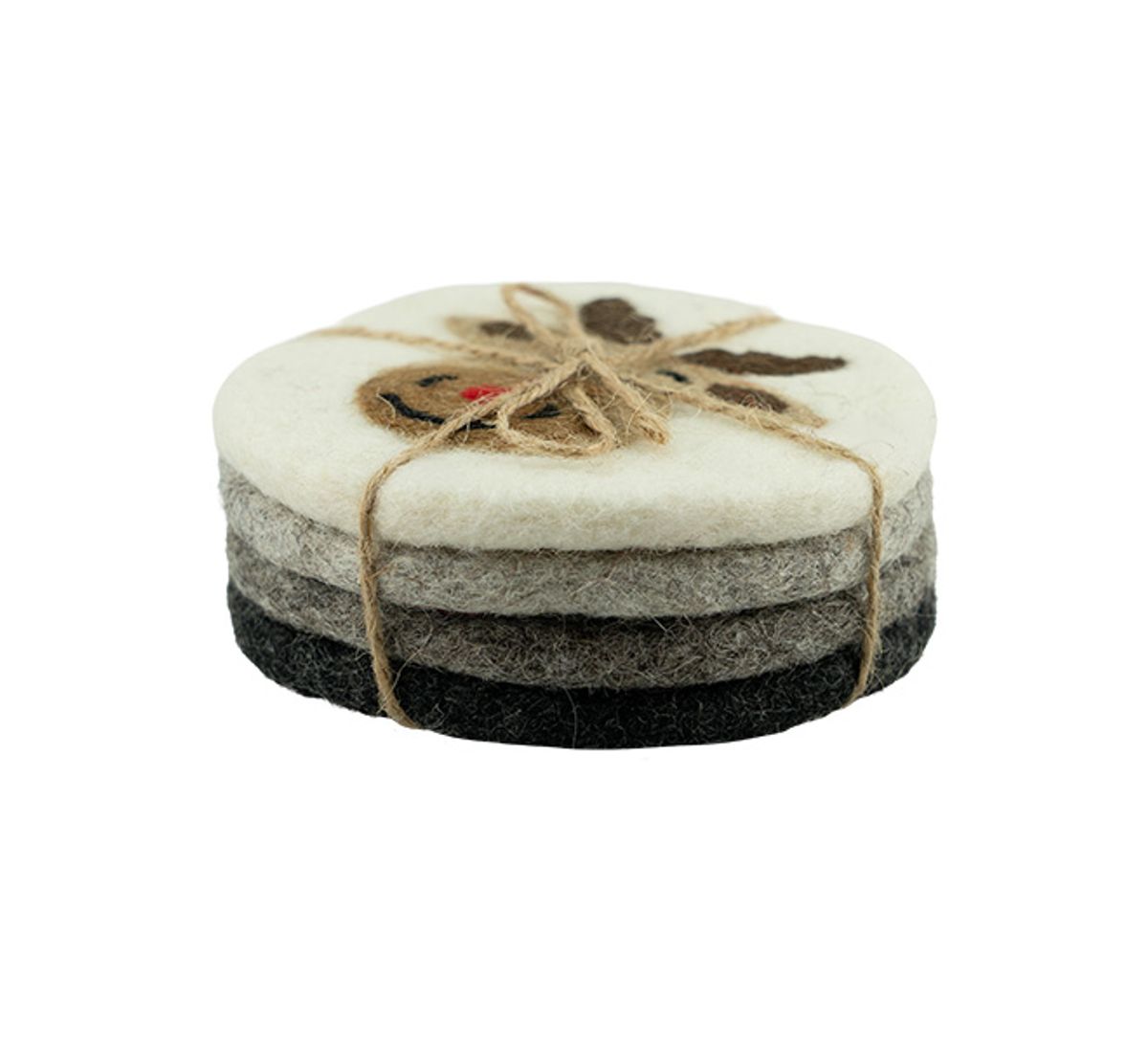 Glass coaster, moose S/4 ass Felted wool
