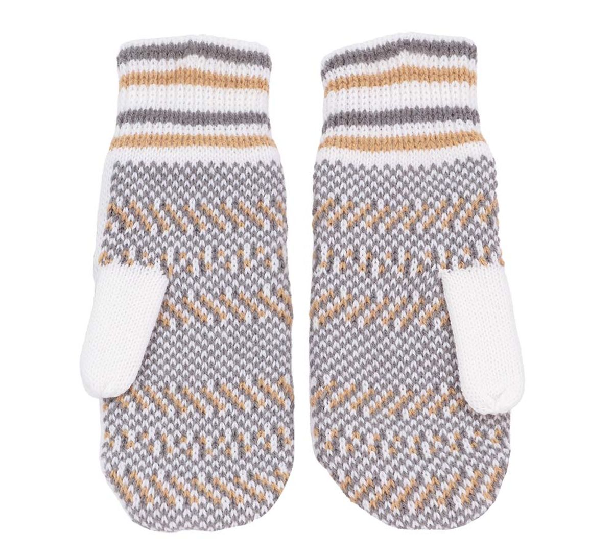 Knitted mittens star pattern, white/grey/beige