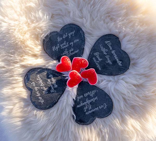Main Image Skiferbrikker hjerte med tekst, sett a 4