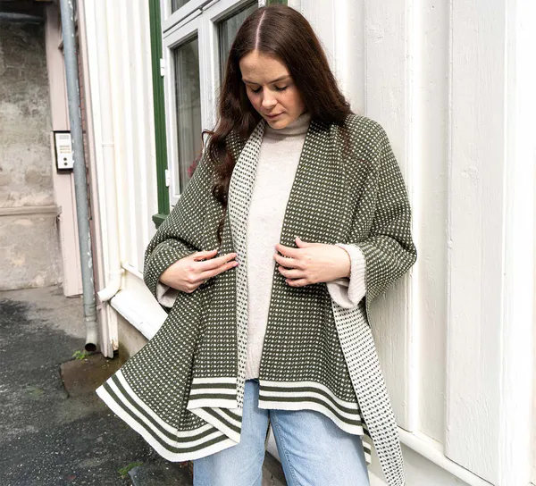 Hovedbilde Ullponcho, Islender, grønn/hvit