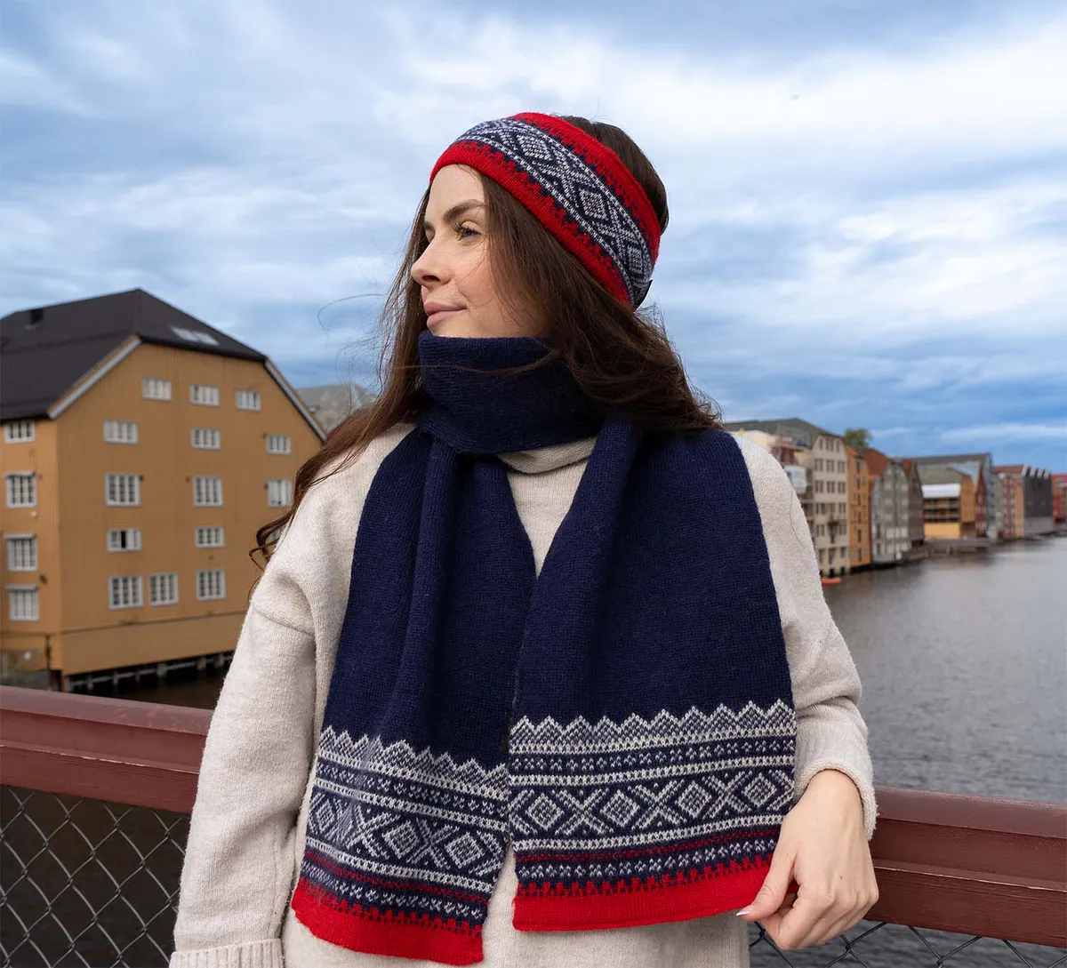 Woollen headband, MARIUS® pattern, blue