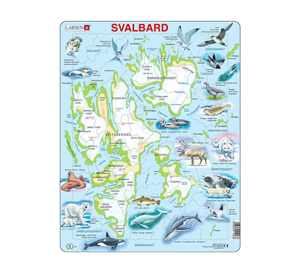 Puslespill, Svalbard fysisk med dyr, 61 brikker