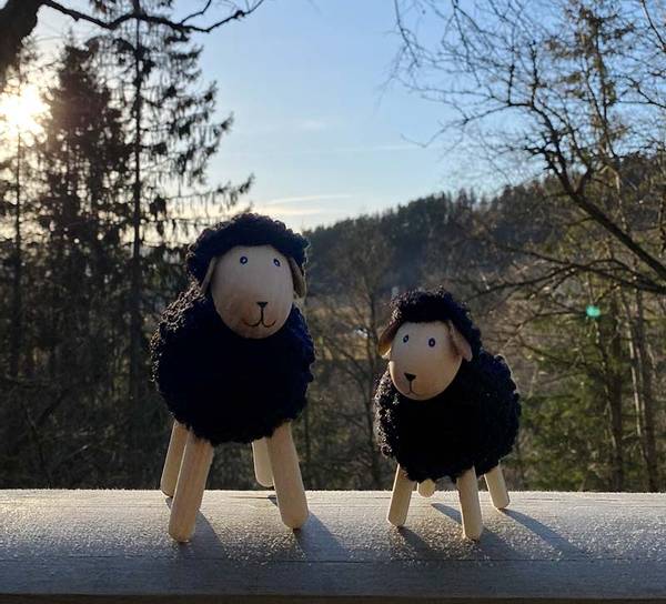 Main Image Sheep made of wood with black wool, small