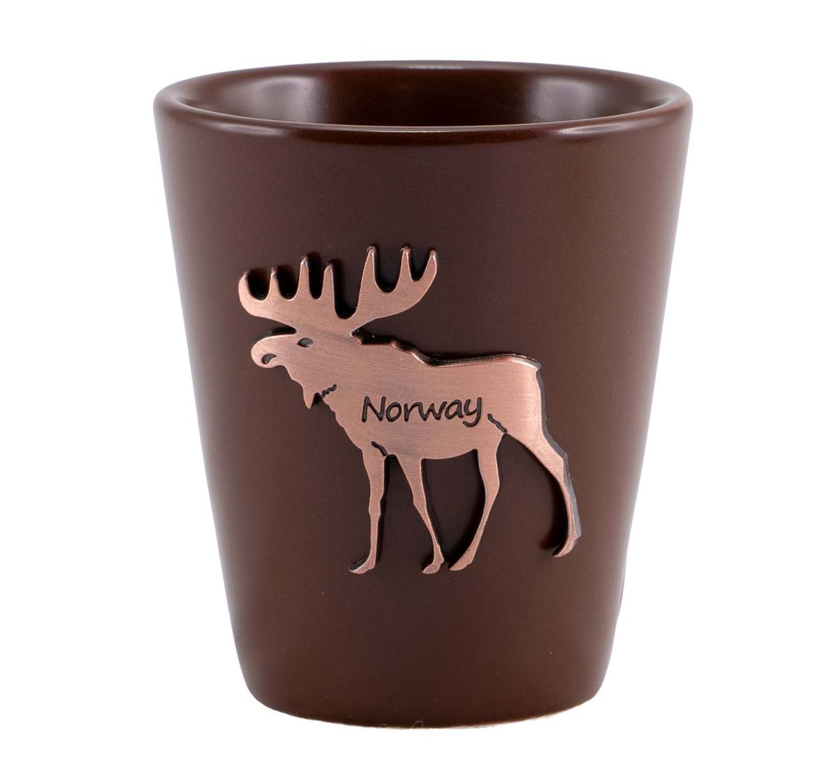 Shotglass with metal moose, brown