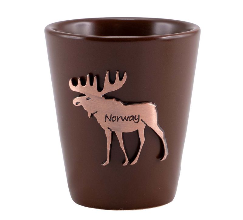 Shotglass with metal moose, brown