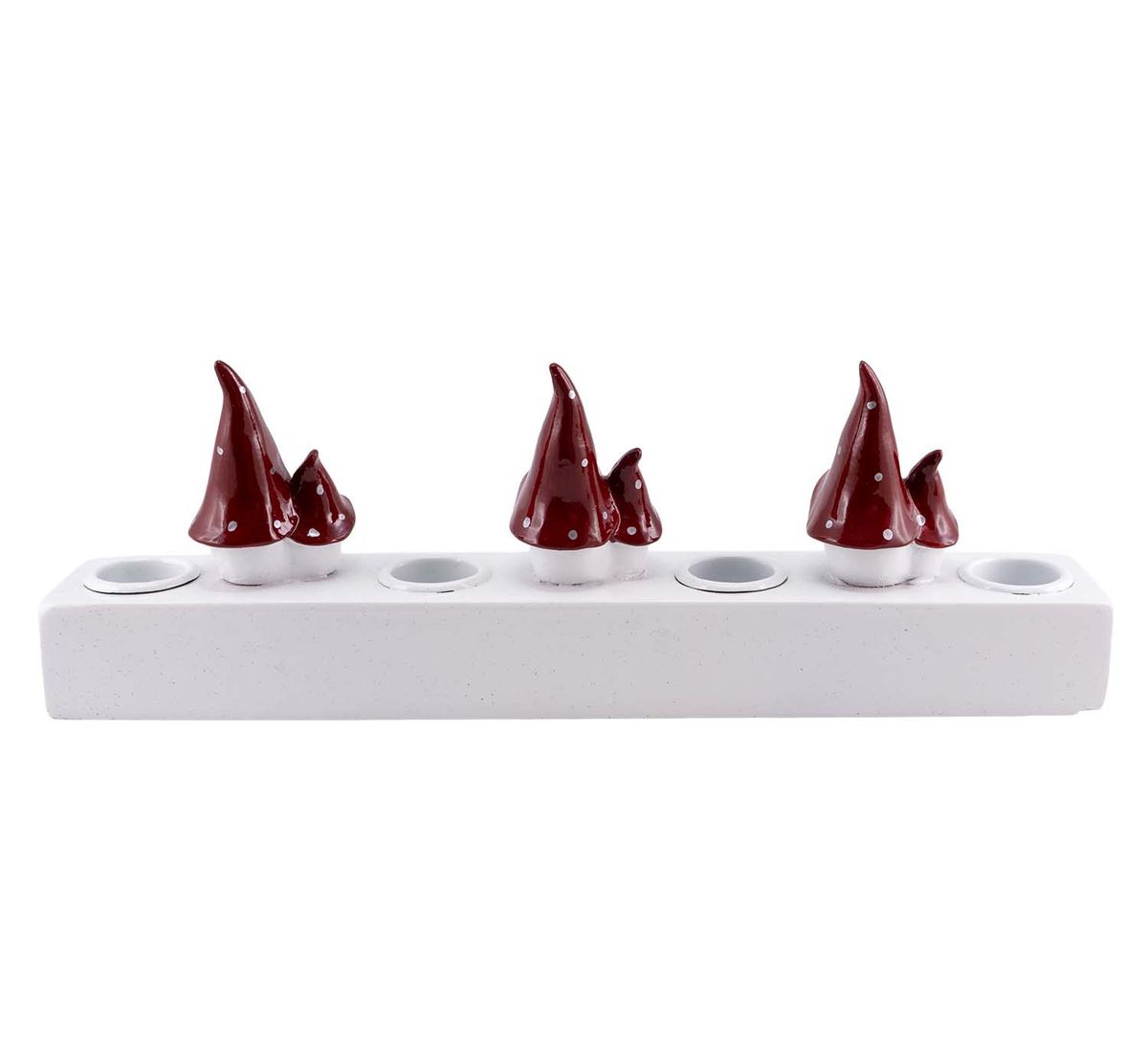 Advent candle holder, red/white santas, Harvesttime