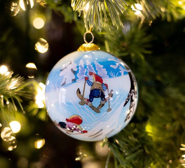 Main Image Glass bauble, Santa on skis