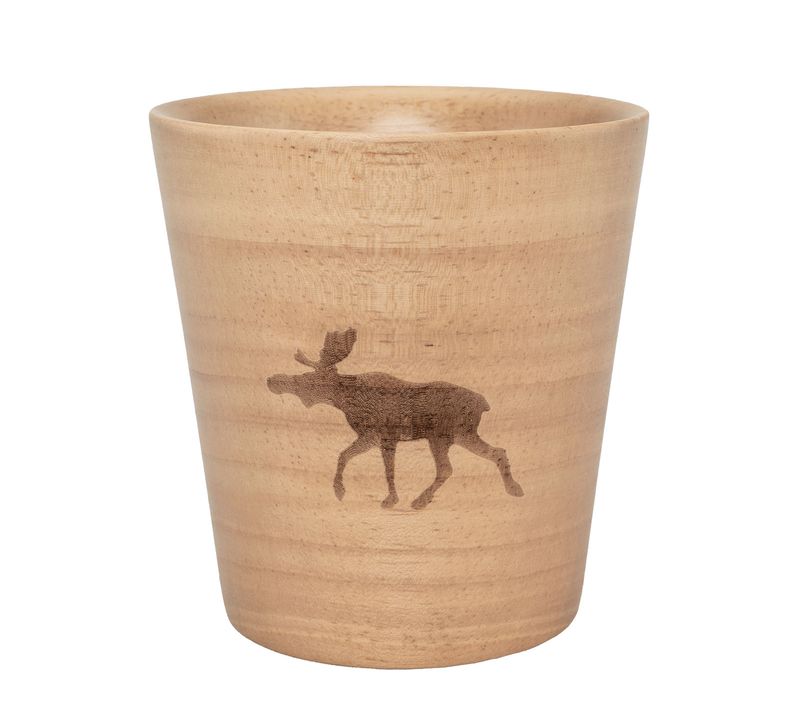 Wooden cup with moose design