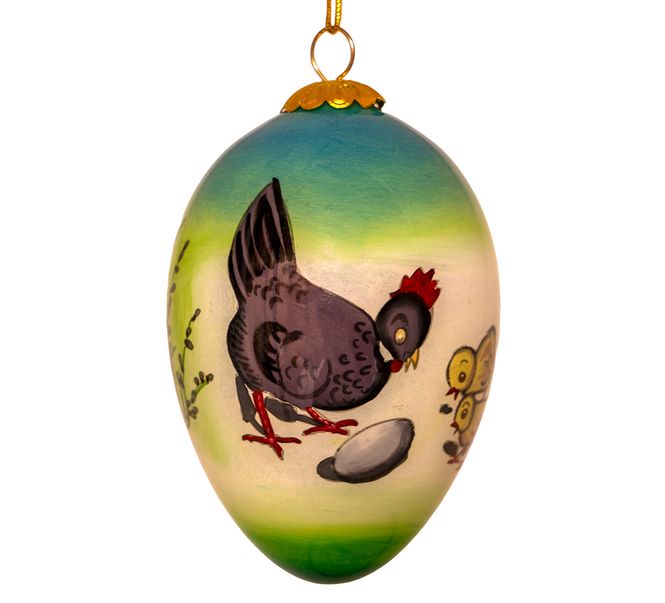 Main Image Easter egg, hand painted, hen with chicks