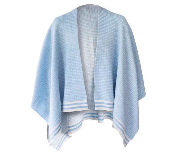 Hovedbilde Ullponcho, Islender, lys blå/hvit