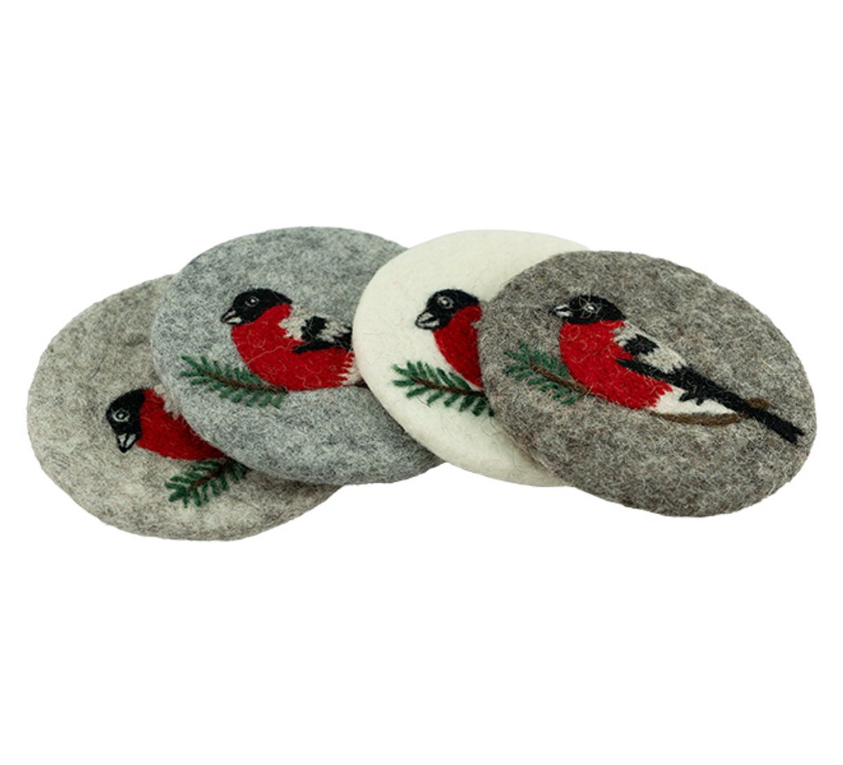 Glass coaster, bullfinch S/4 ass Felted wool
